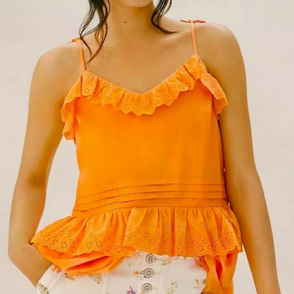 Anthropology Tangerine Ruffled top Medium size